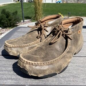 Twisted X MDM0003 Brown Leather Driving Moc Boots Shoes Size 10M